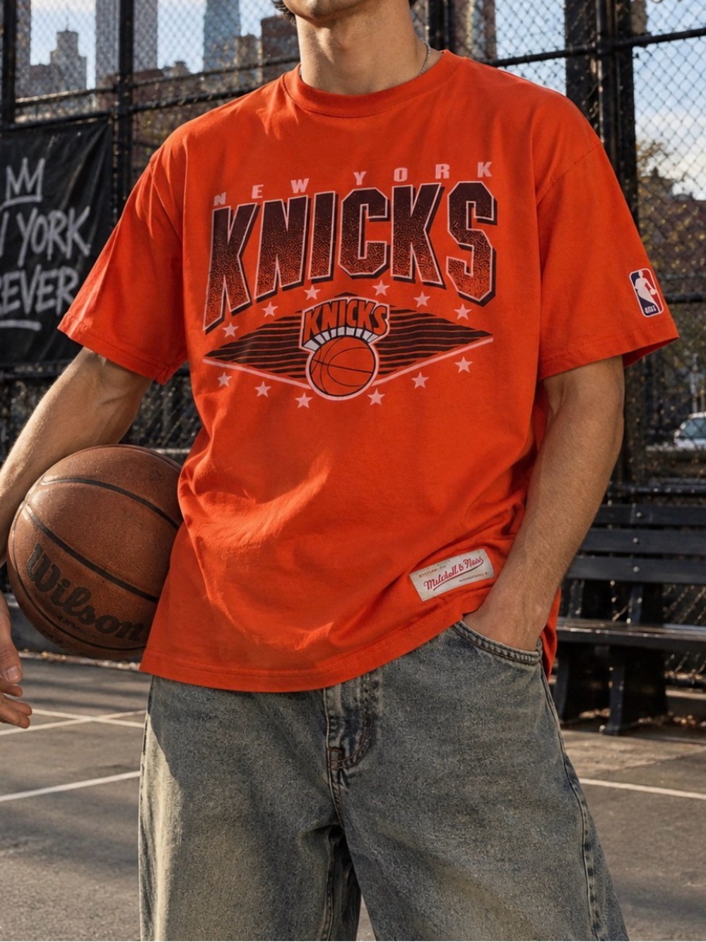 Mitchell & Ness New York Knicks NBA Basketball T-Shirt Size L Orange